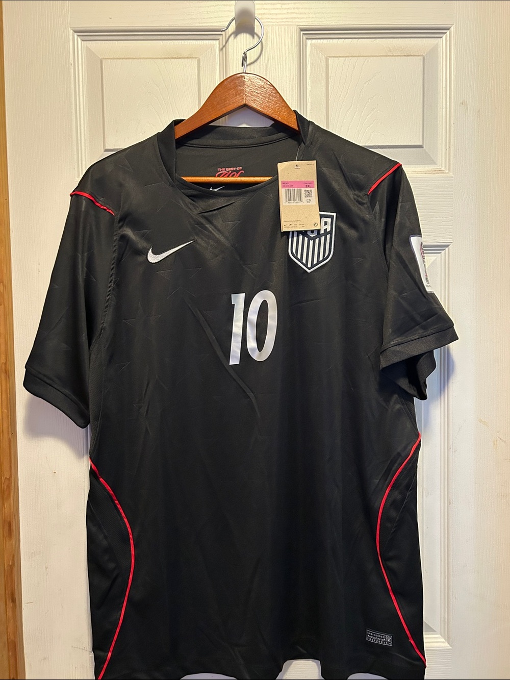 Nike Men’s Black Soccer Jersey with Red Accents and White Details - runs smaller